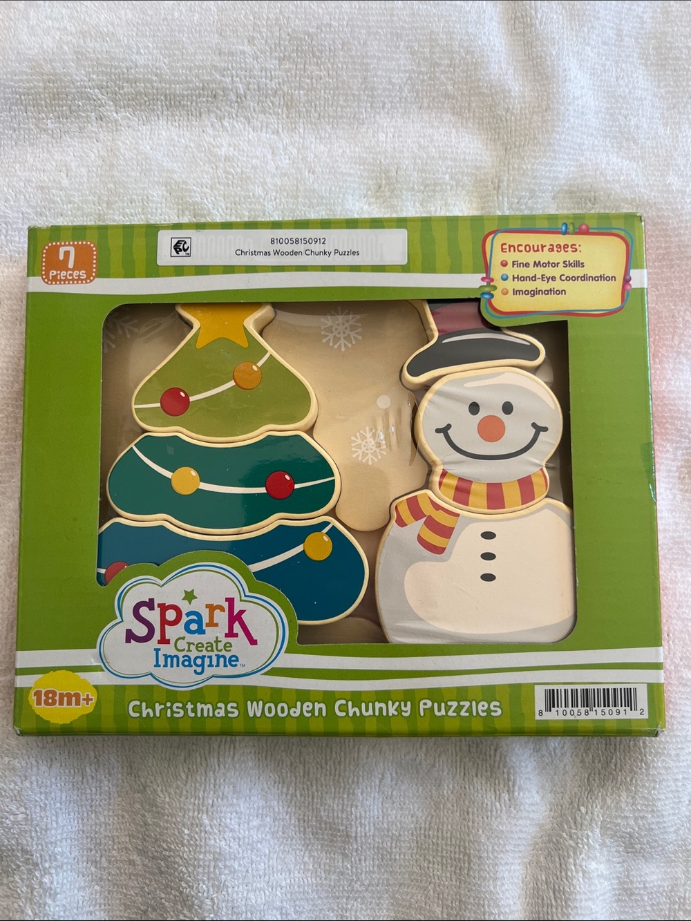 Spark Create Imagine Christmas Wooden Chunky Puzzle - Green Tree & White Snowman